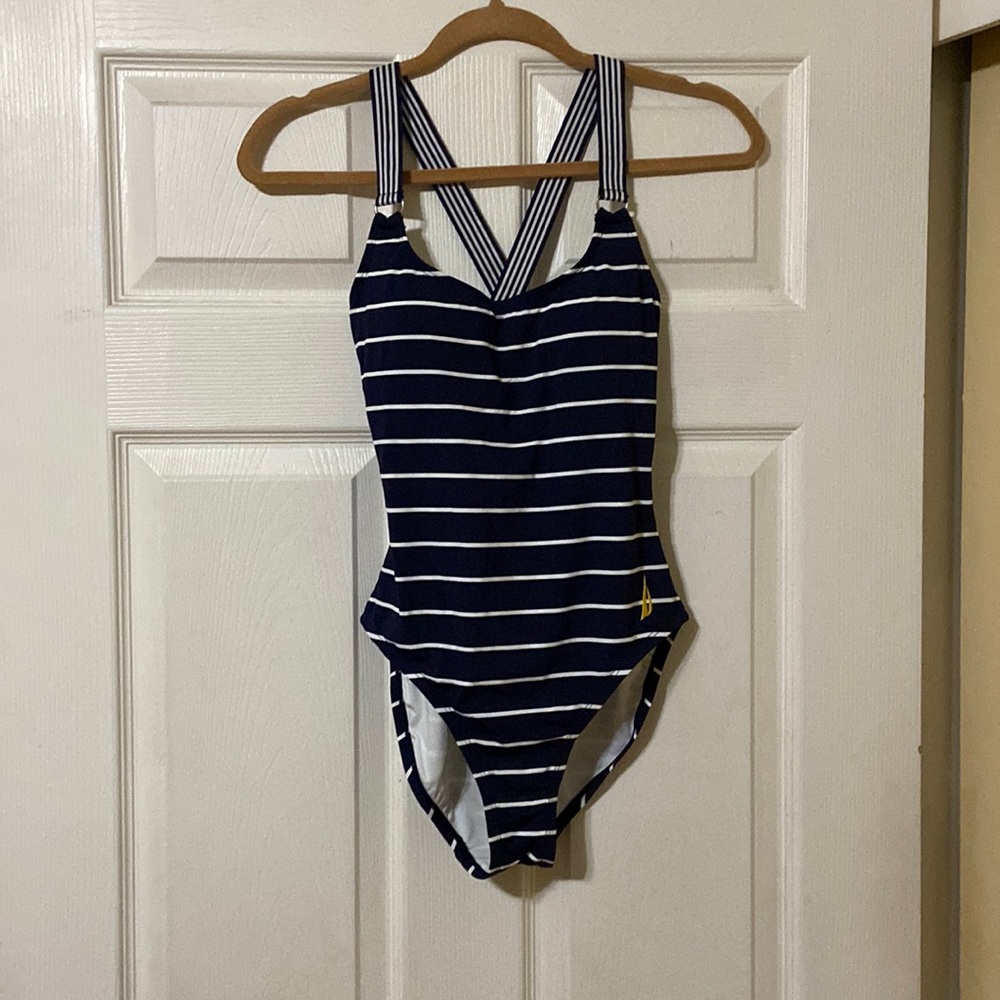 Stripes Cross Back One Piece Swimsuit NWOT - Picture 1 of 8